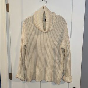 H&M Off-White Ribbed Cowl Neck Sweater